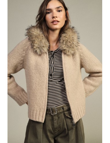 Dixie vest met rits en capuchon met bontrand