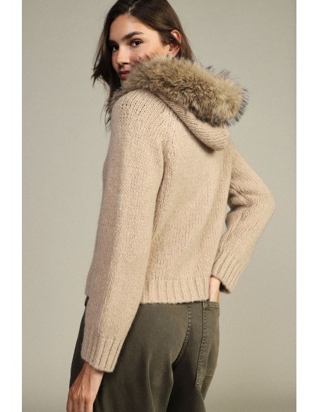 Dixie vest met rits en capuchon met bontrand
