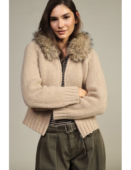Dixie vest met rits en capuchon met bontrand