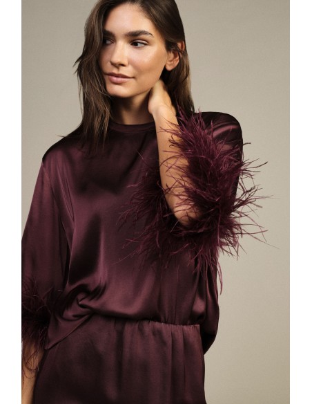 Ruime trui met driekwartmouwen en veren Dixie