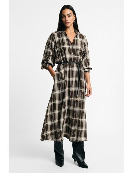 Lange geruite jurk met verstelbare riem Please