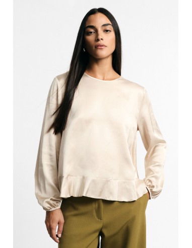 Ronde hals blouse met ruches en lange mouwen, alstublieft