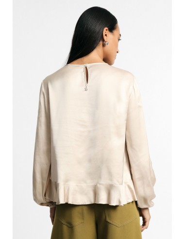 Ronde hals blouse met ruches en lange mouwen, alstublieft