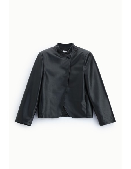 Korte blazer met asymmetrische knoopsluiting alstublieft