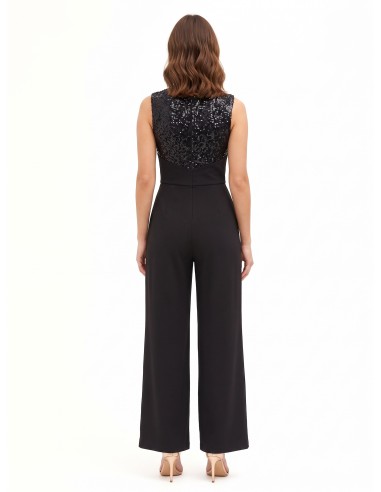 Palazzo-jumpsuit van scuba-crêpe met lijfje met pailletten Rinascimento