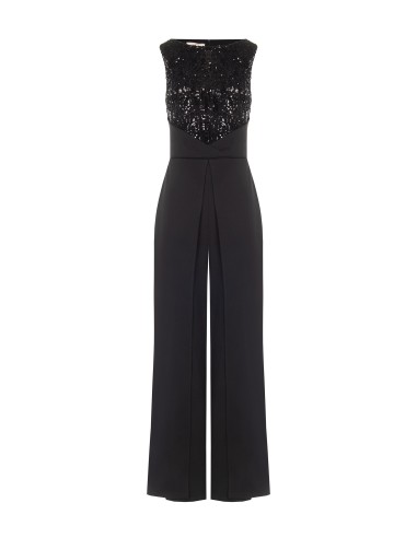 Palazzo-jumpsuit van scuba-crêpe met lijfje met pailletten Rinascimento