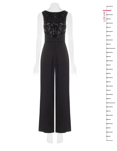 Palazzo-jumpsuit van scuba-crêpe met lijfje met pailletten Rinascimento