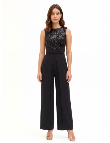 Palazzo-jumpsuit van scuba-crêpe met lijfje met pailletten Rinascimento