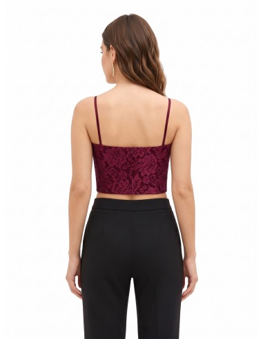Borstbedekkende crop-top bustier van technische stof, bedekt met kant van Rinascimento