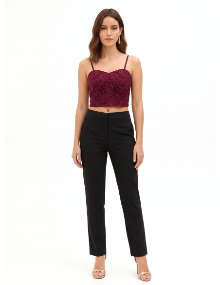 Borstbedekkende crop-top bustier van technische stof, bedekt met kant van Rinascimento