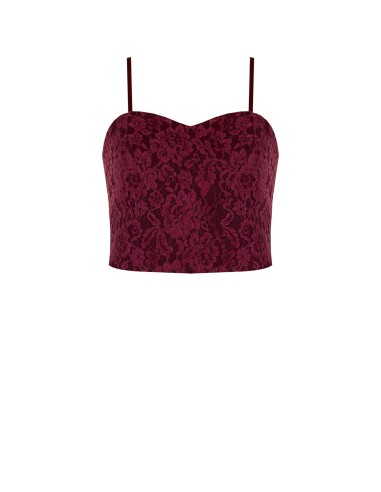 Borstbedekkende crop-top bustier van technische stof, bedekt met kant van Rinascimento