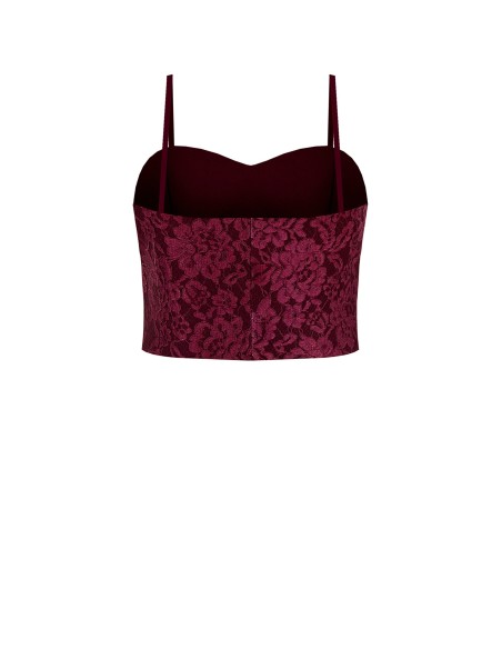 Borstbedekkende crop-top bustier van technische stof, bedekt met kant van Rinascimento