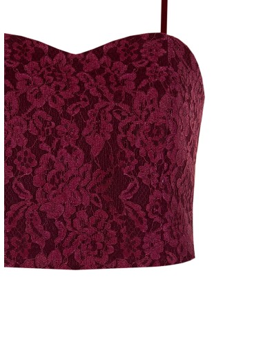 Borstbedekkende crop-top bustier van technische stof, bedekt met kant van Rinascimento