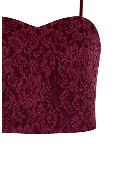 Borstbedekkende crop-top bustier van technische stof, bedekt met kant van Rinascimento