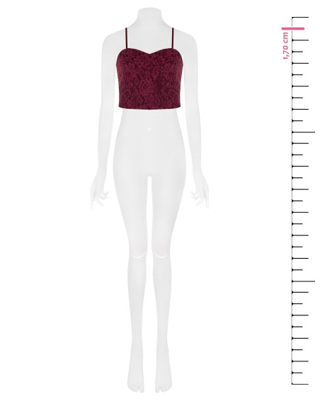 Borstbedekkende crop-top bustier van technische stof, bedekt met kant van Rinascimento