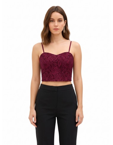 Borstbedekkende crop-top bustier van technische stof, bedekt met kant van Rinascimento