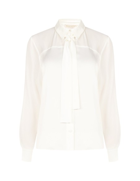Vloeiende blouse van satijn en georgette met das Rinascimento