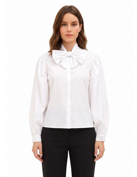Katoenen blouse met maxi-strik en verborgen knopen Rinascimento
