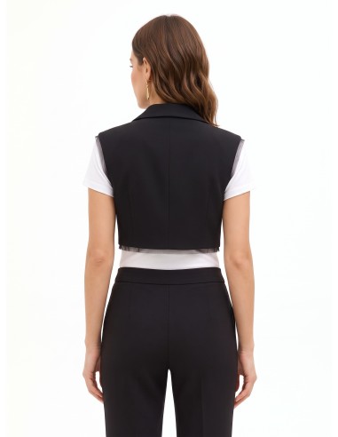 Oversized cropped gilet van scuba-crêpe met tule randen
