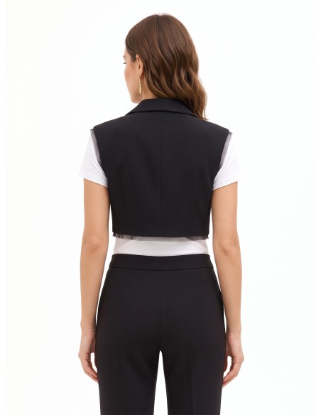 Oversized cropped gilet van scuba-crêpe met tule randen