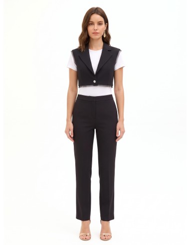 Oversized cropped gilet van scuba-crêpe met tule randen