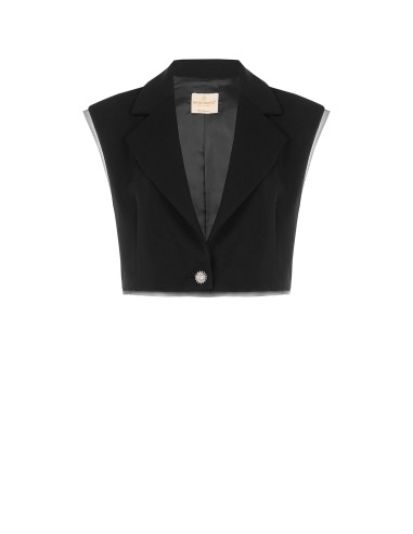 Oversized cropped gilet van scuba-crêpe met tule randen