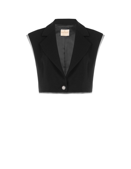 Oversized cropped gilet van scuba-crêpe met tule randen
