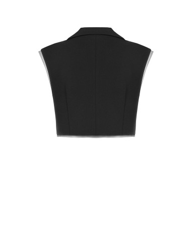 Oversized cropped gilet van scuba-crêpe met tule randen