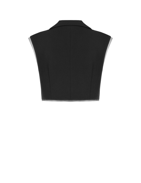 Oversized cropped gilet van scuba-crêpe met tule randen