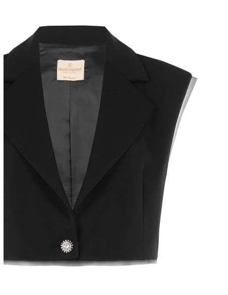 Oversized cropped gilet van scuba-crêpe met tule randen