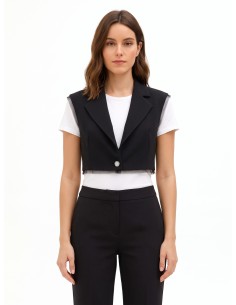 Oversized cropped gilet van scuba-crêpe met tule randen