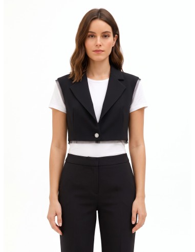 Oversized cropped gilet van scuba-crêpe met tule randen