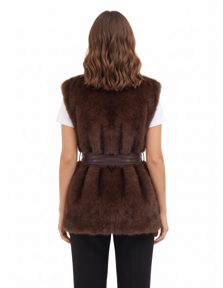 Lange open gilet van imitatiebont met bijpassende riem van kunstleer van Rinascimento