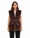 Lange open gilet van imitatiebont met bijpassende riem van kunstleer van Rinascimento