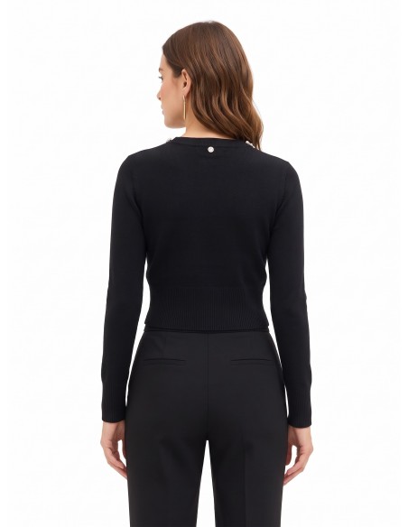 Cropped trui van viscosemix met cabochonkristallen langs de ronde hals Rinascimento