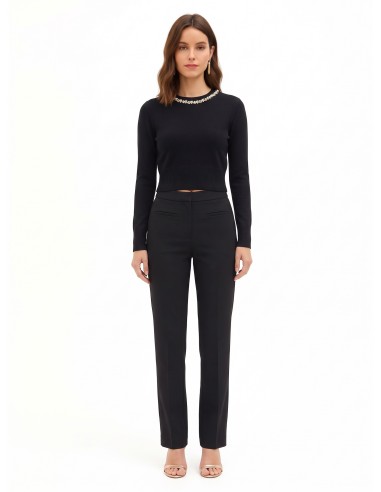 Cropped trui van viscosemix met cabochonkristallen langs de ronde hals Rinascimento