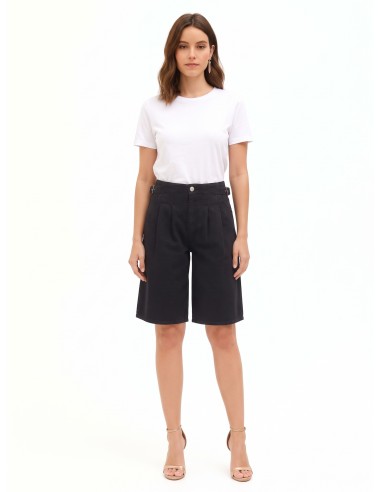 Wide leg bermudajeans met bandjes aan de zijkanten en dubbele plooien Rinascimento