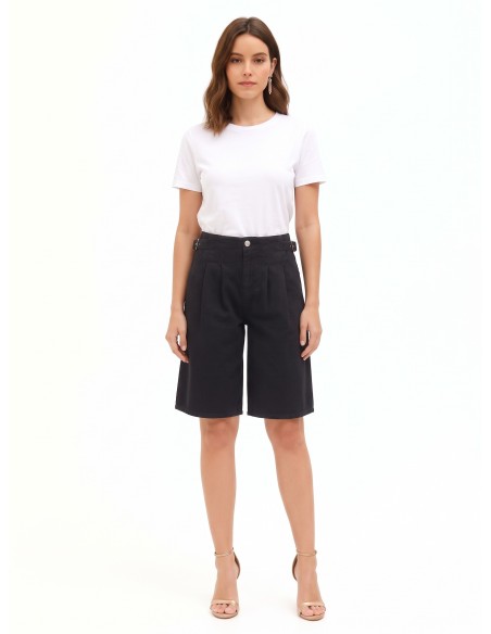 Wide leg bermudajeans met bandjes aan de zijkanten en dubbele plooien Rinascimento