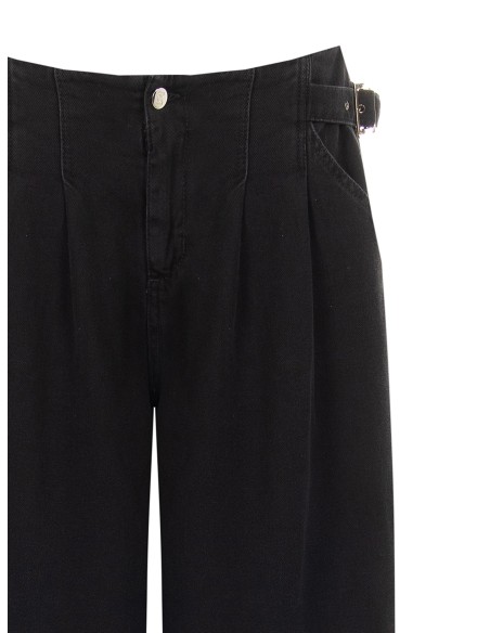 Wide leg bermudajeans met bandjes aan de zijkanten en dubbele plooien Rinascimento