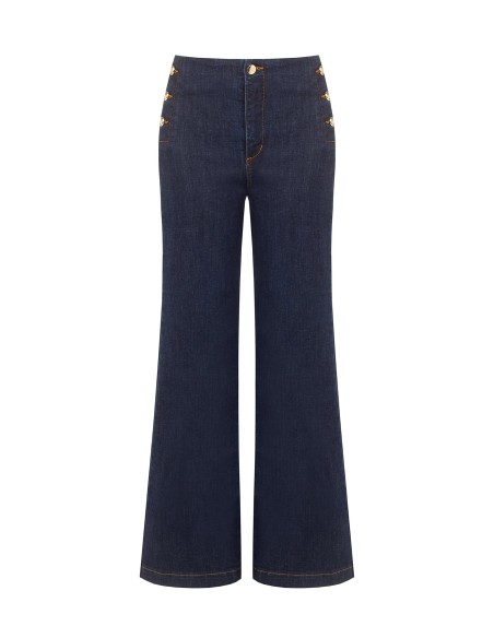 Wide leg cropped stretchjeans in Zero-wassing – Rinascimento
