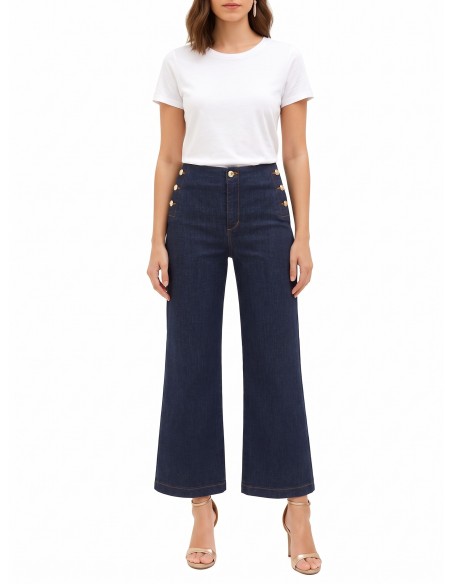 Wide leg cropped stretchjeans in Zero-wassing – Rinascimento