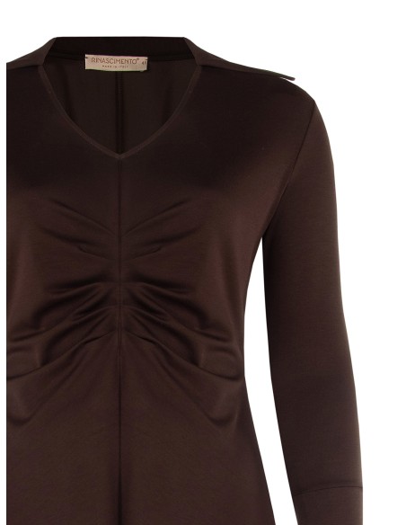 Curvy-jurk van jersey in polostijl met V-hals en centrale rimpeldetail van Rinascimento Curvy
