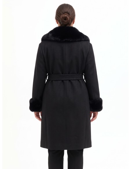 Lange curvy jas van stof met afneembare manchetten en kraag van synthetische bont van Rinascimento Curvy