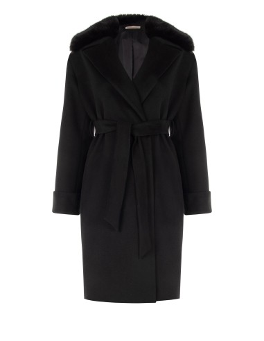 Lange curvy jas van stof met afneembare manchetten en kraag van synthetische bont van Rinascimento Curvy