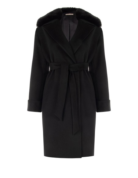 Lange curvy jas van stof met afneembare manchetten en kraag van synthetische bont van Rinascimento Curvy
