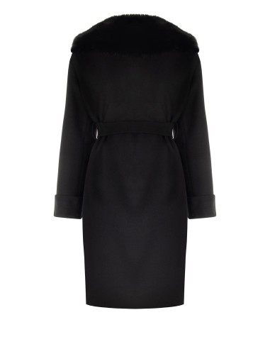Lange curvy jas van stof met afneembare manchetten en kraag van synthetische bont van Rinascimento Curvy