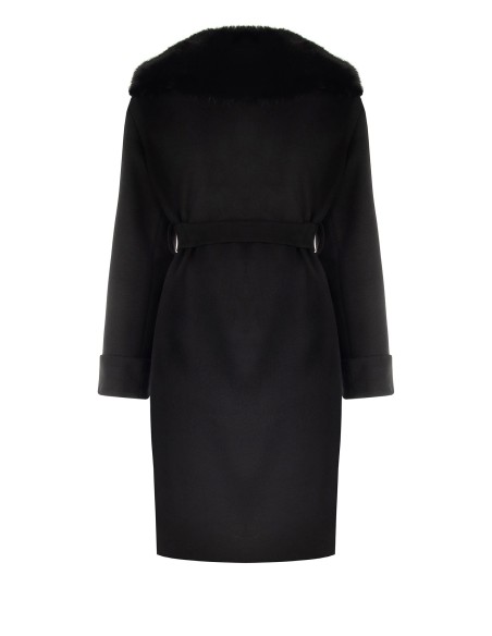 Lange curvy jas van stof met afneembare manchetten en kraag van synthetische bont van Rinascimento Curvy