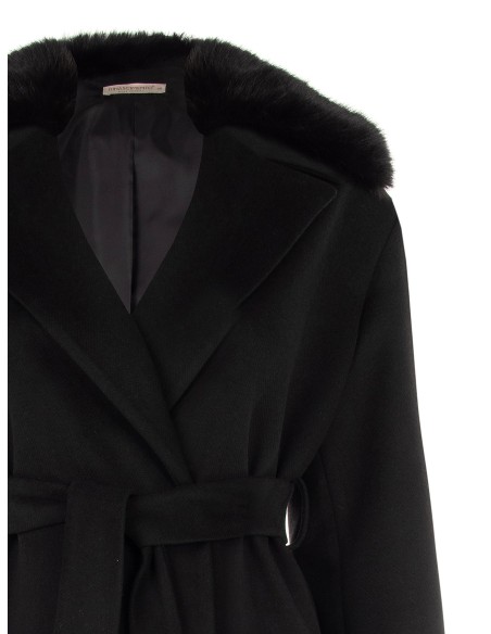 Lange curvy jas van stof met afneembare manchetten en kraag van synthetische bont van Rinascimento Curvy