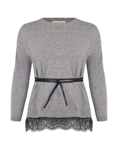Ruime curvy-trui met kanten onderrand en lange, smalle riem van imitatieleer – Rinascimento Curvy