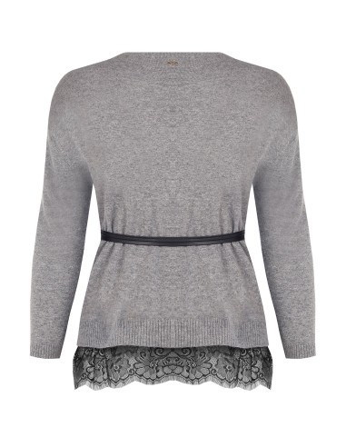 Ruime curvy-trui met kanten onderrand en lange, smalle riem van imitatieleer – Rinascimento Curvy